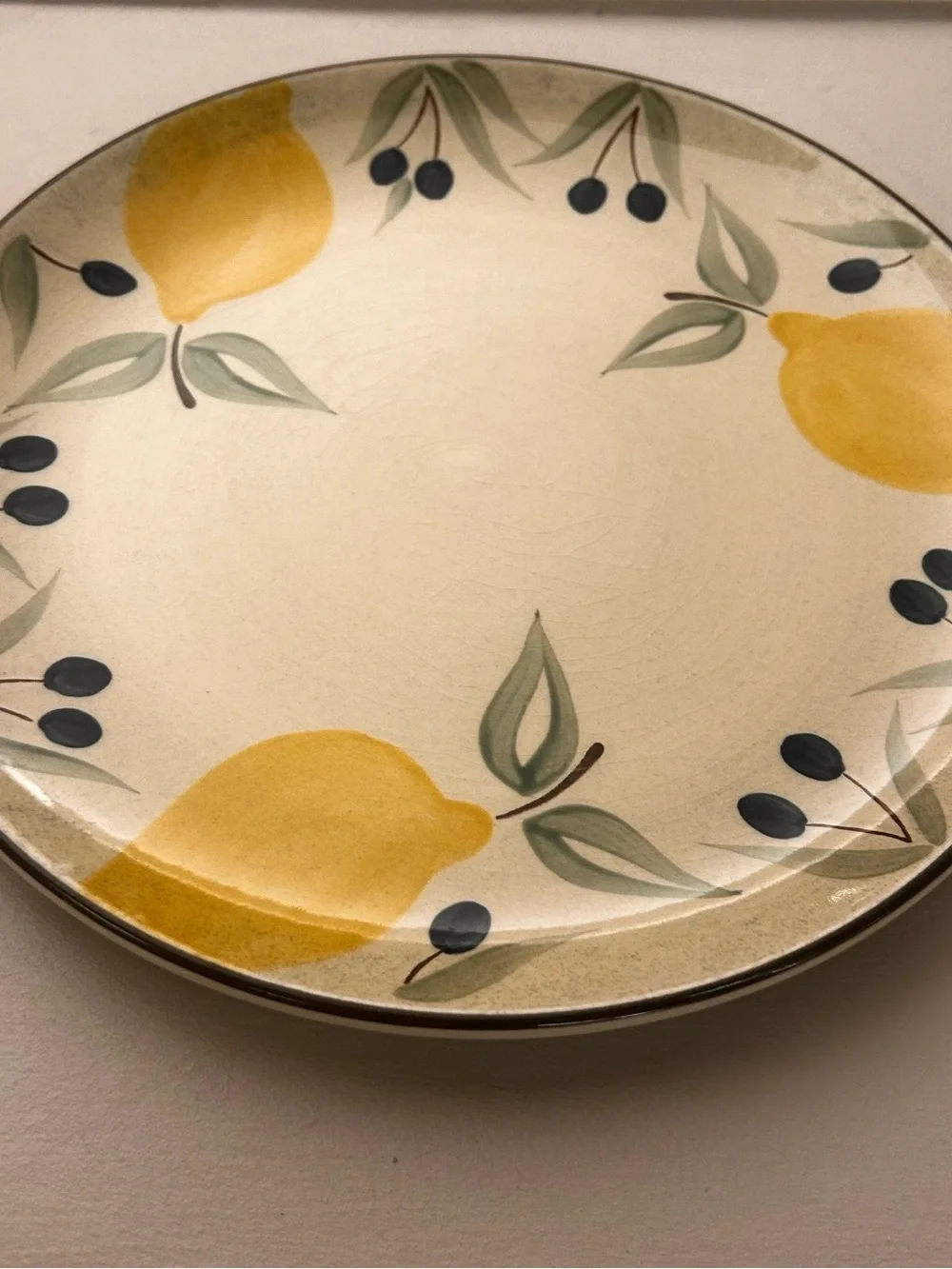 Pier 1 Katerini Hand-Painted Earthenware Plate - Yellow & Green Motif 2 plates